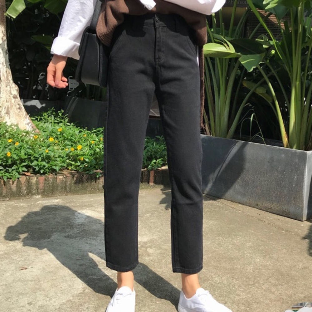 Straight leg denim pants .